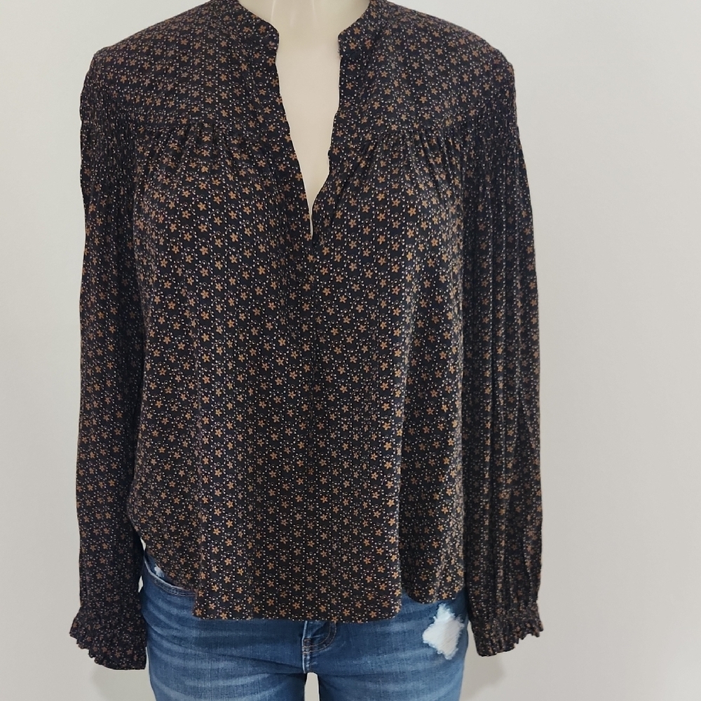 Treasure & Bond Black Long Sleeve Relaxed Blouse Saze S